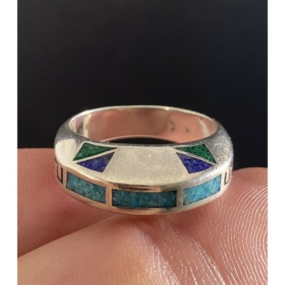 Ava yetter Jewelry - AVA YETTER Sterling Silver Ring Turquoise Lapis & Malachite Inlay Size 7 Signed